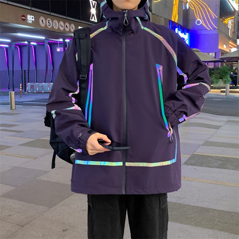 新款现货户外夹克男连帽烫金返光冲锋衣外套DSA157B-J2511-P65图片