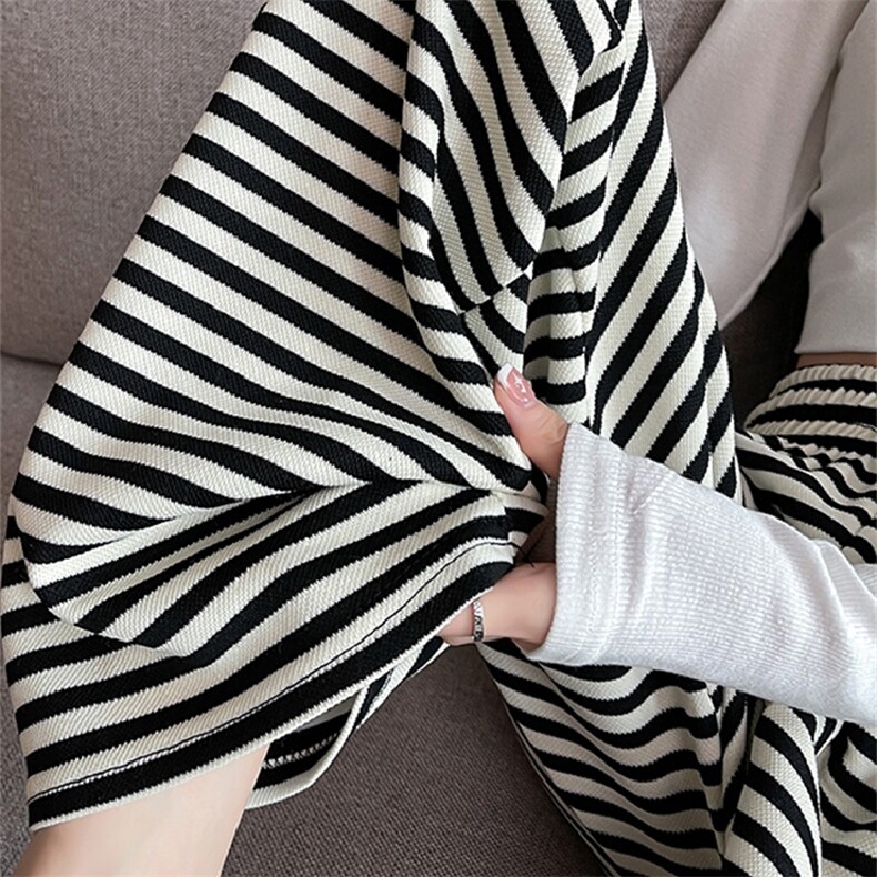 黑白条纹裤子女春夏垂感窄版阔腿裤休闲拖地长裤K9767-P35官网，女装休闲裤，电商B245