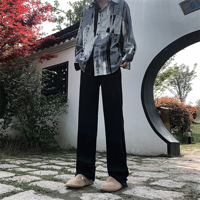 现货新中式风夏季休闲冰丝高级感垂感直筒西裤男KK433-P55,男装西裤,星座205
