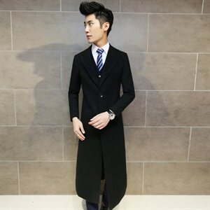 火男神款 春夏装潮男长款毛呢风衣修身呢外套 F03图片