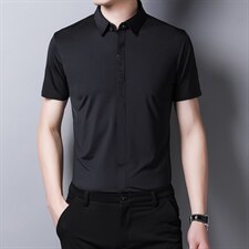 DN8200限价158元夏季男式短袖衬衣青年修身暗门襟无痕纯色衬衫P96图片