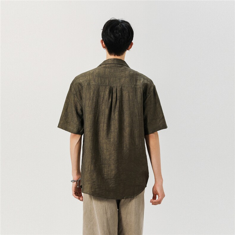 夏季美式复古慵懒衬衫男士百搭宽西装领松短袖衬衫C53/P75119,男装衬衫,星座202