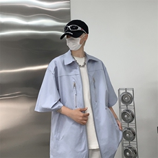 F259-P352024夏季新款美式潮牌工装短袖衬衫男宽松休闲衬衣现货，男装衬衫，星座512-6