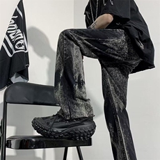 2025春季扎染设计渐变毛边牛仔裤hiphop直筒长裤潮牌现K8274-P42，男装牛仔裤，星座512-3