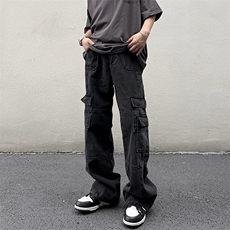 美式街头工装牛仔裤男款春夏潮牌做旧设计感宽松直筒裤N0576-P48，男装牛仔裤，星座308B-1