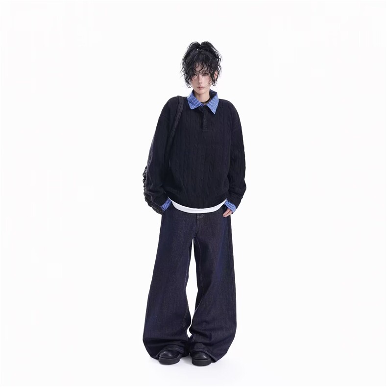 高质量假两件polo领绞花针织衫男女秋冬慵懒风毛衣MZ1022-P64,男装针织衫/毛衣,星座412-3