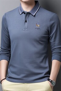 秋季新款男士长袖t恤翻领刺绣纯棉中年爸爸秋装休闲polo衫上衣服图片