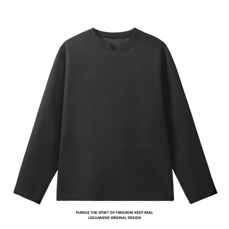2025春季新款港风白底大码V领沙琪玛长袖T恤M-5XHT25001-特P20,男装T恤,电商A022