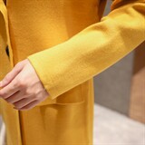 时尚显瘦黄色双排扣长款风衣外套女秋冬季新款气质百搭毛呢大衣，女装风衣，深水步