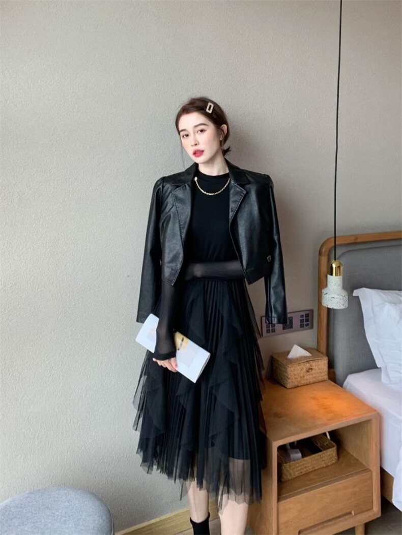 【现货】皮衣两件套连衣裙，女装皮衣，芷炫