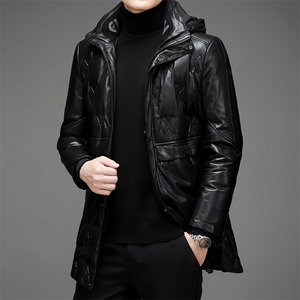 DLSN8125羽绒皮衣男头层绵羊皮白鸭绒羽绒服皮风衣P1550图片