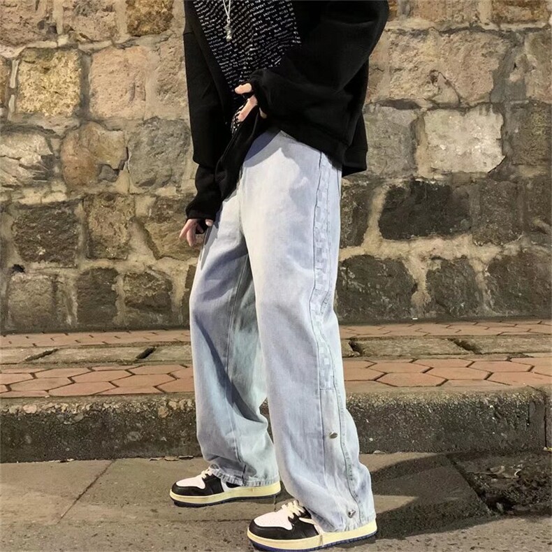 格子直筒牛仔裤男新款痞帅裤子潮流百搭ins港风高街长裤NK8500-45图片