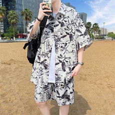 夏季海边沙滩男女同款休闲套装潮牌宽松大码XZ102B-1-TZ2563P55，男装休闲套装，星座102B-1