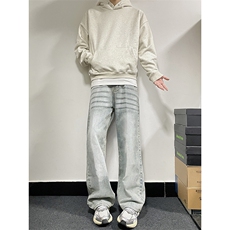 B221美式ins高街暗黑重工艺宽松直筒牛仔裤LK23125-P65控88，男装牛仔裤，电商B221