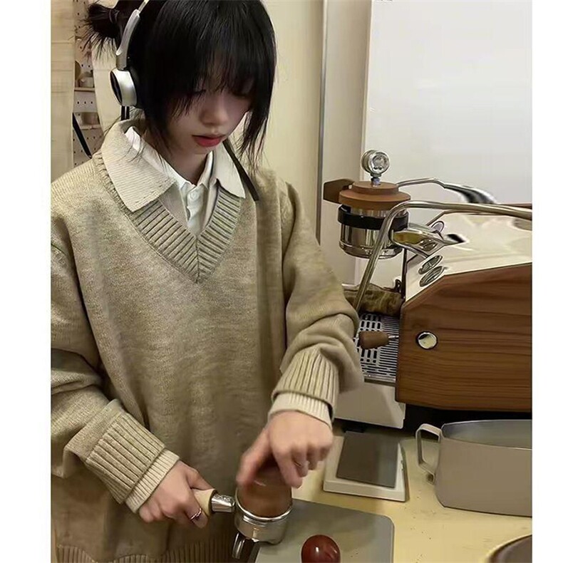 重磅北极绒假两件衬衫领毛衣美式高街复古休闲慵懒纯色翻领针织衫,男装针织衫/毛衣,电商A486