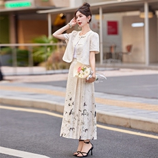 素色左岸新中式国风套装夏季复古马面半身裙女搭配汉服小衫两件套，女装套装/套裙，韩宇舍