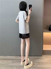 女夏季新款韩版运动休闲套装圆领卡通印花短袖宽松牛仔短裤两件套，女装套装/套裙，江南