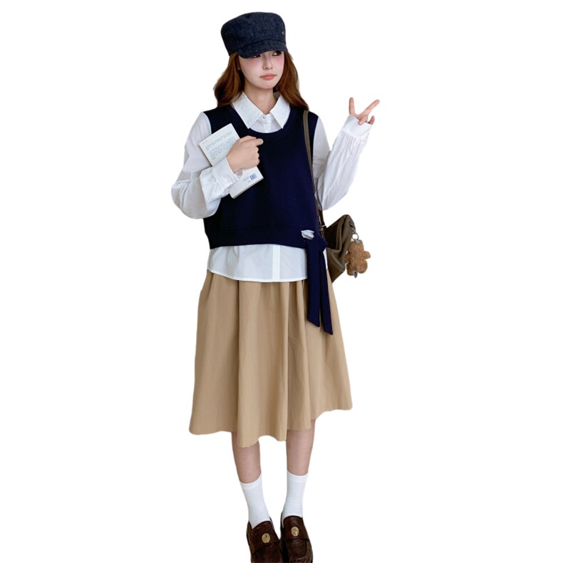 韩系设计感假两件拼接长袖衬衫女秋季减龄叠穿,女装卫衣/绒衫,2C012