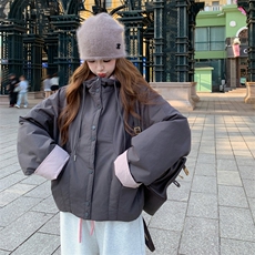 撞色拼接连帽加厚休闲羽绒棉服女冬季2025新款超好看漂亮棉衣棉袄，女装短外套，2C317
