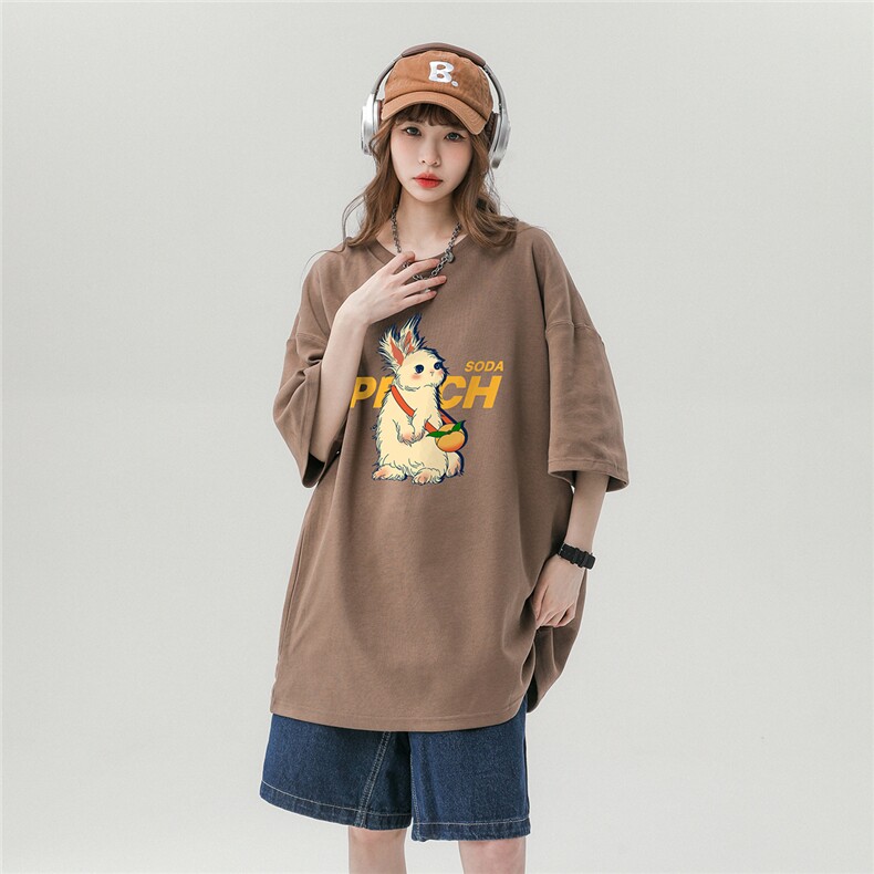 中性风23夏季时尚潮流小兔印花款纯棉短袖T恤T6071P25控38,男装T恤,电商A268