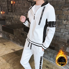2023冬季运动套装男休闲开衫加绒宽松卫衣长裤两件套J01-1P75，男装休闲套装，电商A086