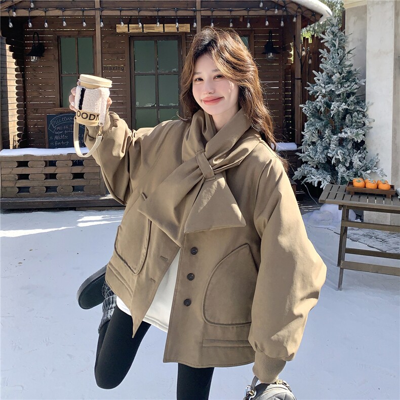 韩版休闲宽松短款羽绒服女冬季纽扣百搭90白鸭绒夹克外套,女装羽绒服,维壹