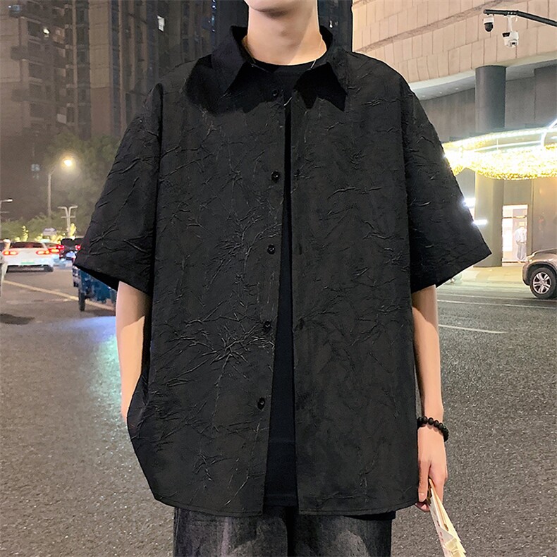 特批P35无差价夏季肌理感裂纹压皱设计感小众五分袖衬衫男CD2247图片