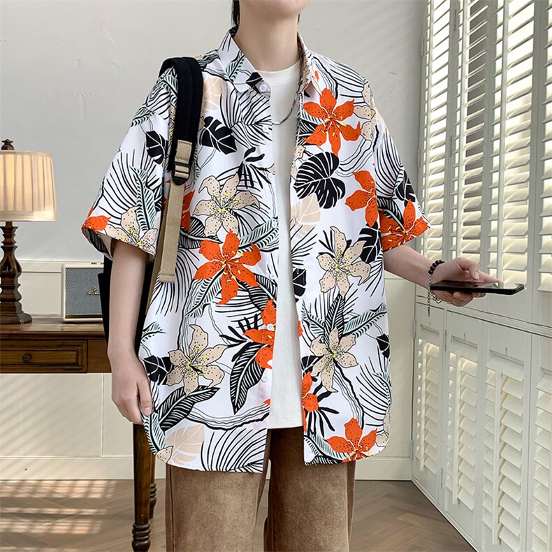 花衬衫夏威夷男短袖夏季痞帅休闲上衣服外套翻领大码衬衣男A011-2图片