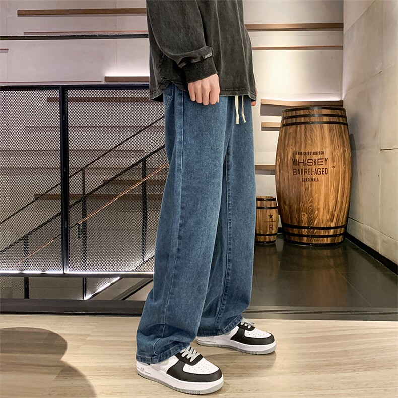 秋冬新款秋冬阔腿拖地牛仔裤男宽松水系复古直筒裤B382/G63/P50,男装牛仔裤,电商B381-1