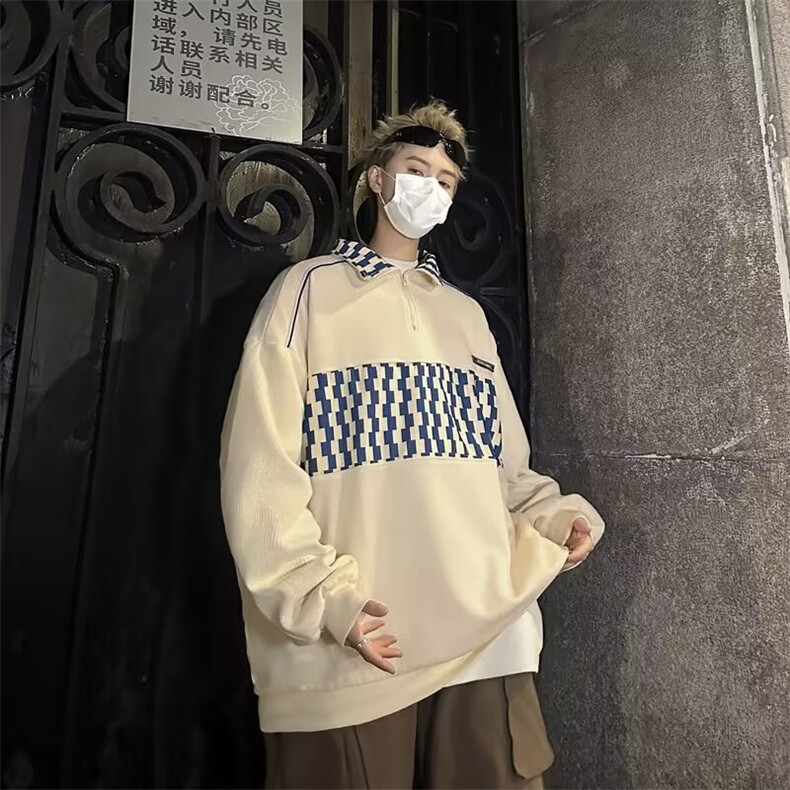 美式复古华夫格半拉链polo领卫衣男 W3019 P30图片