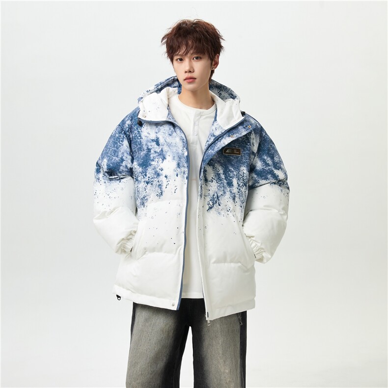 XZ-230-1MY705男模无影墙简约轻奢水墨涂鸦休闲连帽棉服P118控158图片