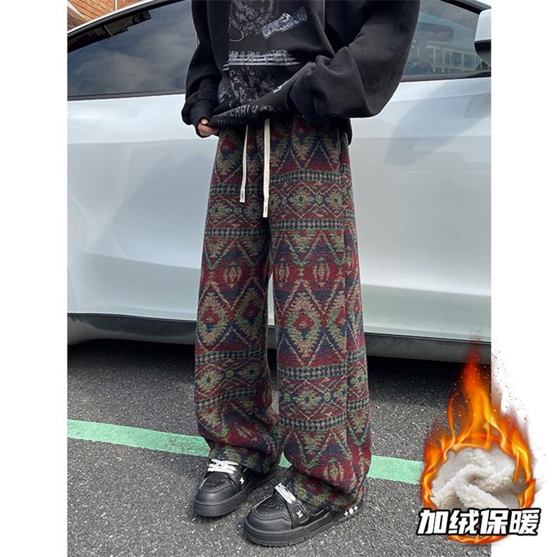 8XL-M羊羔绒裤子男冬季加绒加厚民族风重磅针织棉裤大码KZ023P78图片