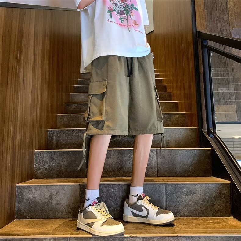 工装休闲短裤男港风潮流口袋个性2024夏季新款ins五分裤K5149-P35,男装休闲裤,星座412-3