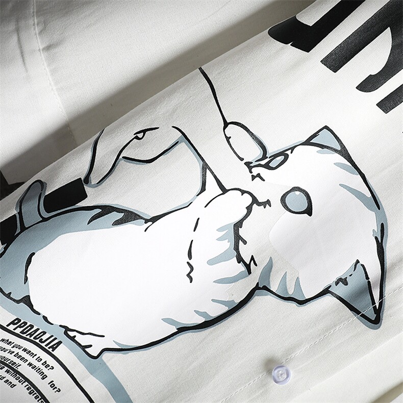 2021夏季新款日系大码男网格风猫咪印花宽松七分袖衬衫C3005-P45,男装衬衫,电商A001