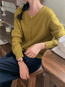 韩版小众温柔风毛衣开衫慵懒外套小个子粉色春秋新款针织上衣图片