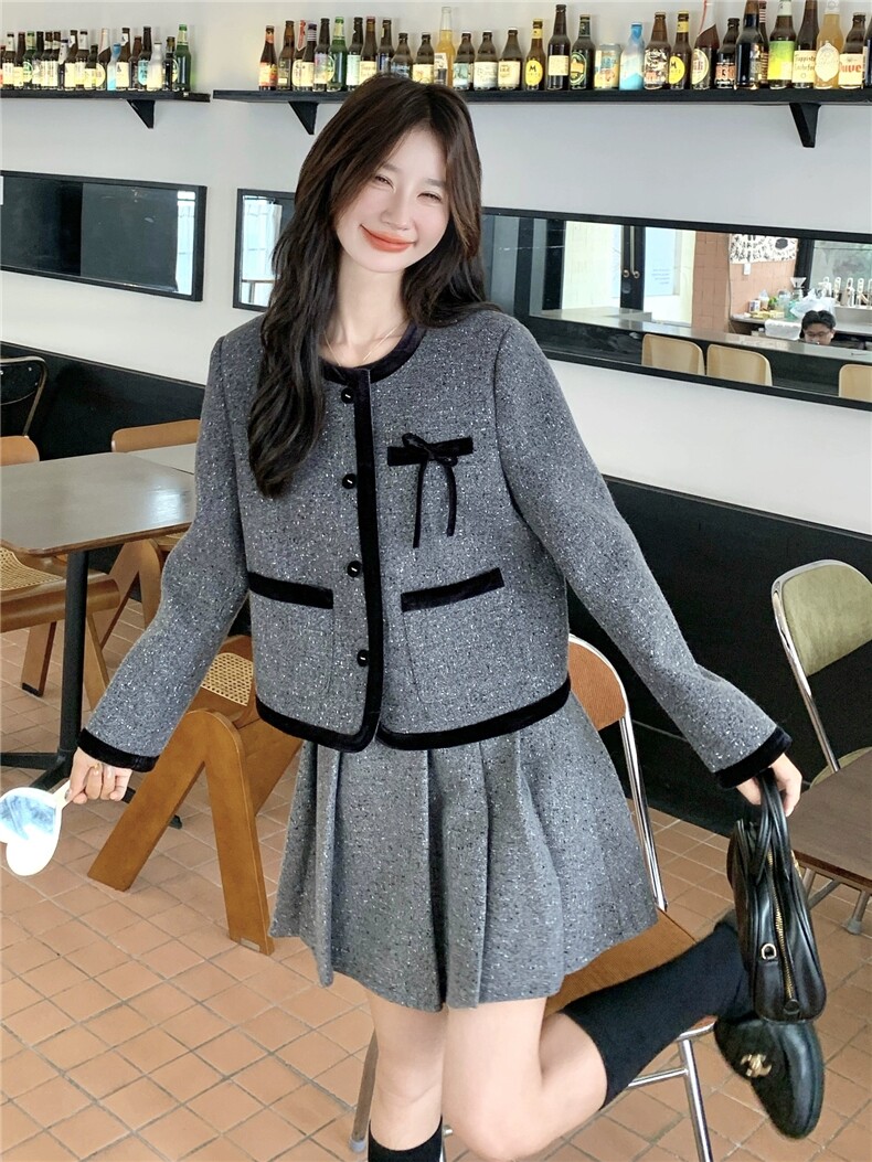 法式气质套装灰色小香风外套半裙两件套女秋，女装套装/套裙，浙宝212A