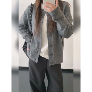 重磅秋冬男女北极绒开衫毛衣美式复古休闲慵懒风单排扣针织衫外套图片