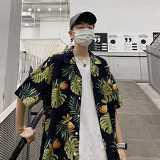 21年夏季短袖衬衫男宽松落肩港风西装领衬衫男DS-C407-CS303-P35，男装衬衫，电商C323-1