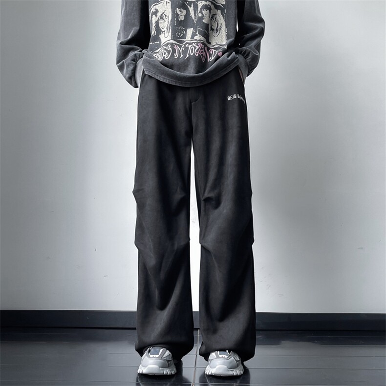 美式宽松嘻哈麂皮绒裤子春秋季潮流阔腿拖地裤休闲裤男K7410-P38,男装休闲裤,星座512-3