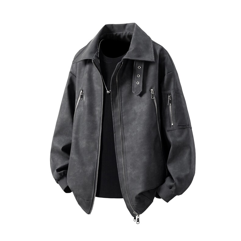 白底扎染做旧面料双拉链大口袋情侣女皮衣夹克男JK77867P90控148，男装皮衣，星座227-7