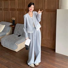 现货！2026秋装白色拼接蓝色休闲套装2C056-6887-P165控228，女装套装/套裙，2C056
