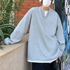 2026春夏大码假两件华夫格长袖T恤男宽松上衣W56683/特P20灰色，男装T恤，电商A094