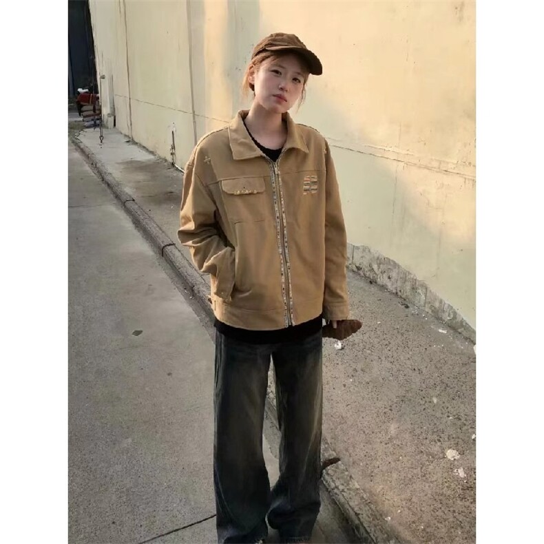 美式复古刺绣工装夹克春秋小众高级感宽松休闲翻领外套,男装夹克,星座1210-1