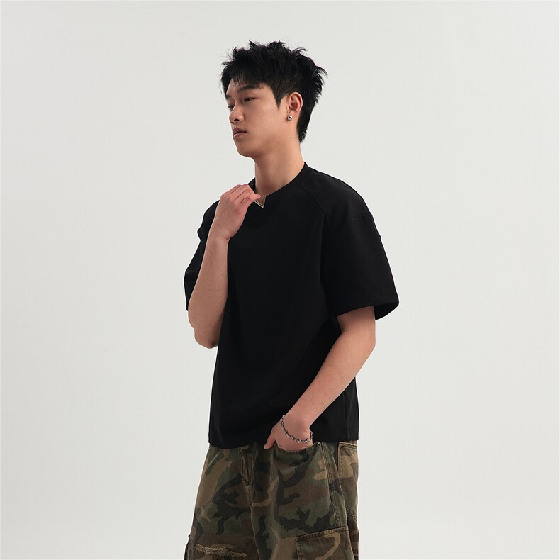250克显肩宽小V领设计夏季男士短袖T恤高级感简约上衣D410P28,男装T恤,电商A335-1（原A458）