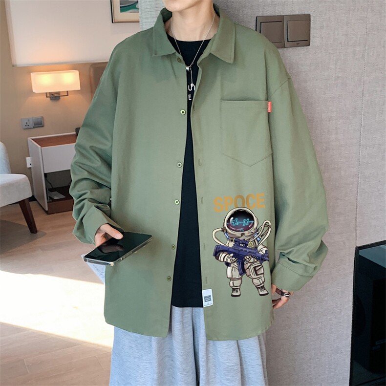 春季长袖衬衫男宽松港风衬衣男外套男CSCS285-P35,男装衬衫,电商B371