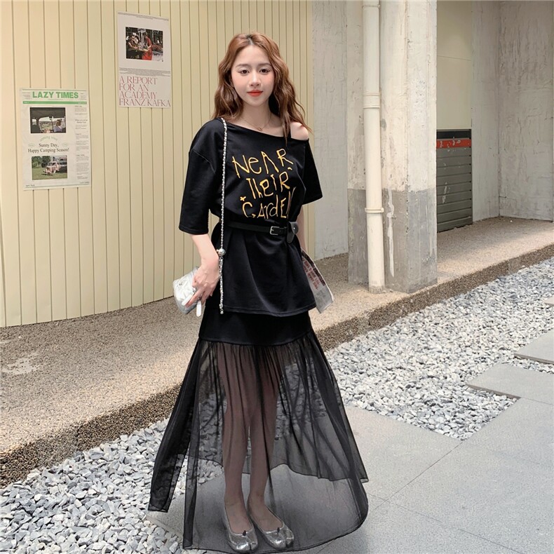 新款现货主推针织拼网纱二件套2590-P145-K208,女装套装/套裙,2C129