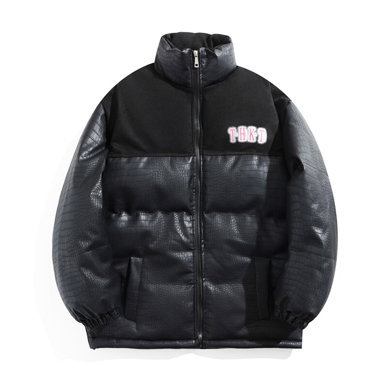 PU皮棉衣棉服字母印花鳄鱼纹拼接面包服立领棉袄皮衣外套1612-P85,男装皮衣,星座207