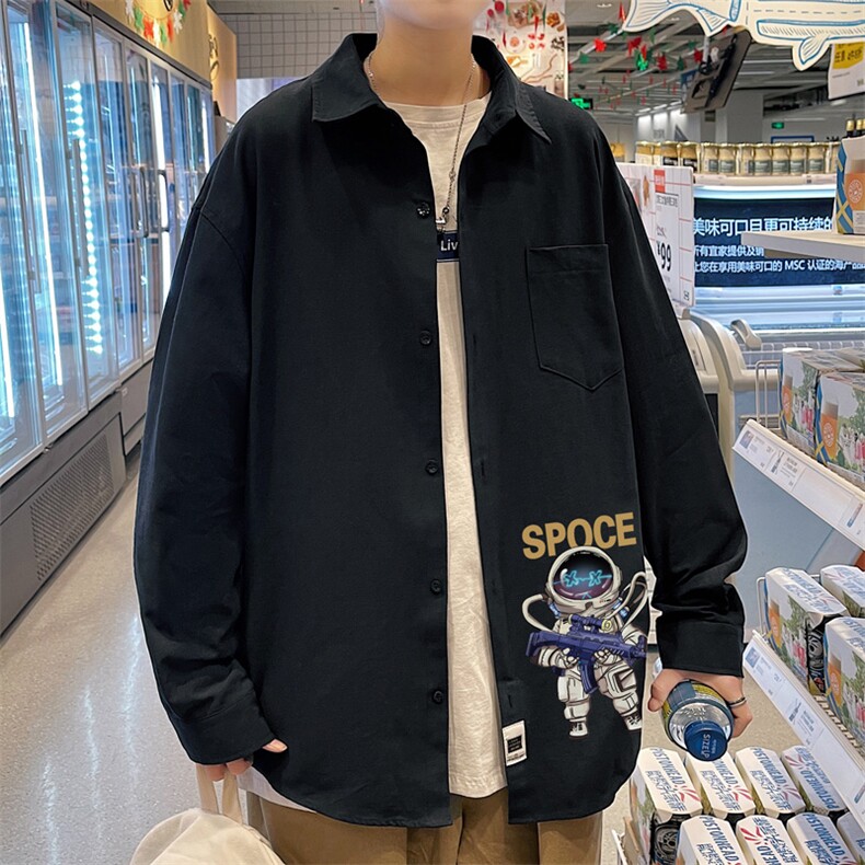 春季长袖衬衫男宽松港风衬衣男外套男CSCS285-P35,男装衬衫,电商B371