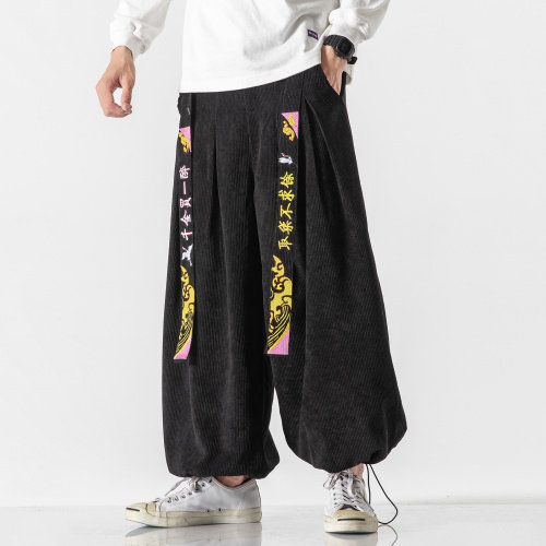 大码风情侣中性束脚休闲宽松灯芯绒哈伦裤日系港风K126/P70，男装休闲裤，电商A221A