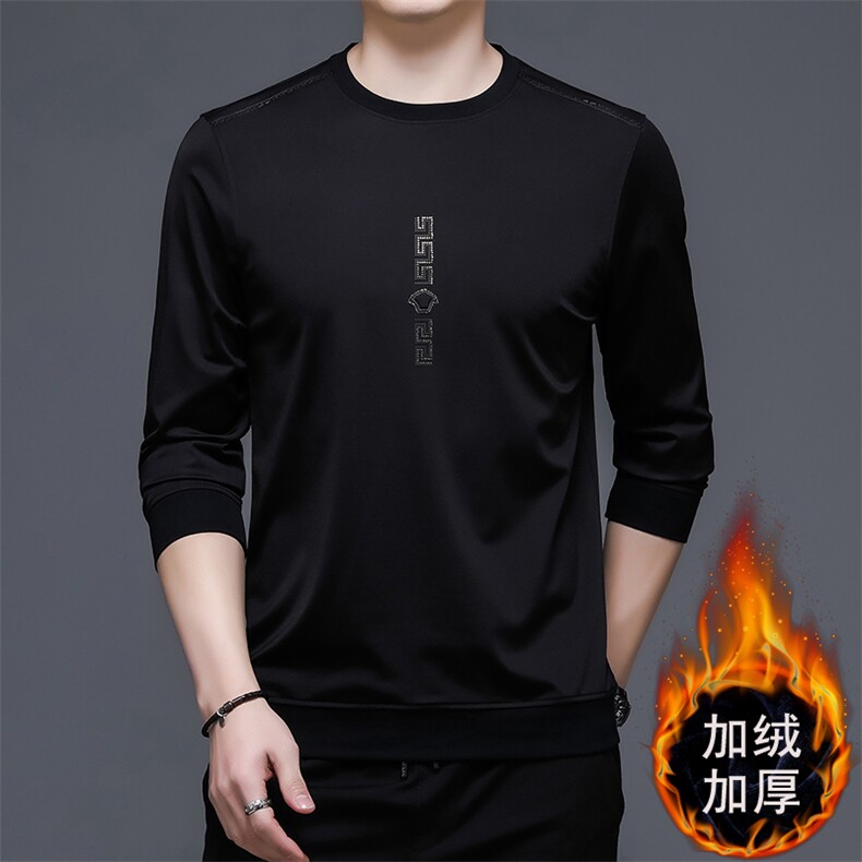 长袖圆领T恤男春秋季新款加绒保暖上衣服中年男士商务休闲POLO衫,男装T恤,电商B212（原钱塘6029）